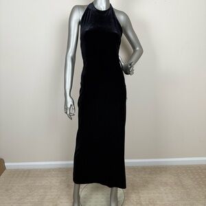 Laundry Stretch Black Velvet Halter Lined Long Maxi Dress Silver Clasp 4